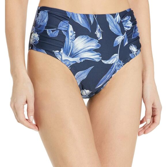 La Blanca Swim Bikini Bottom Womens 6 Blue Floral Side Shirred Summer Beach NWOT - Picture 2 of 7